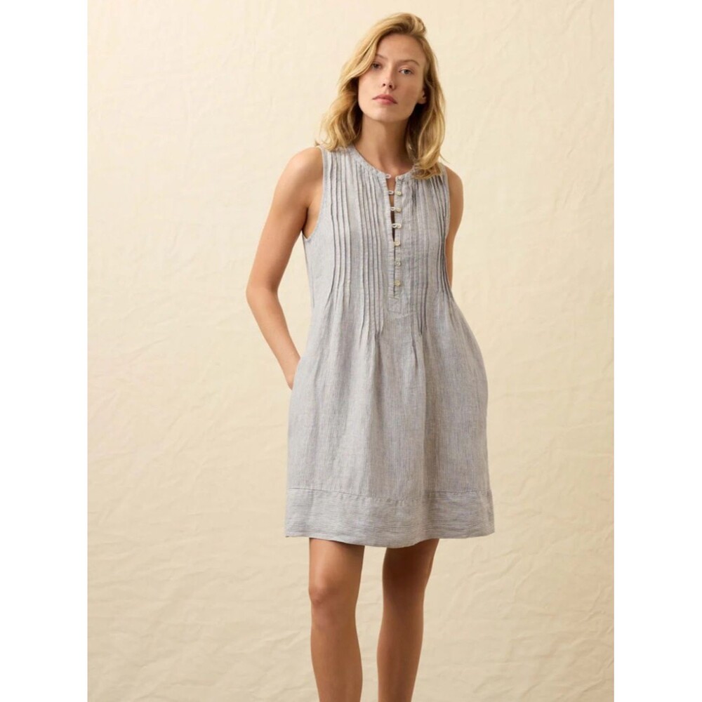 Faherty Isha Sleeveless Pintuck Striped Linen Dress